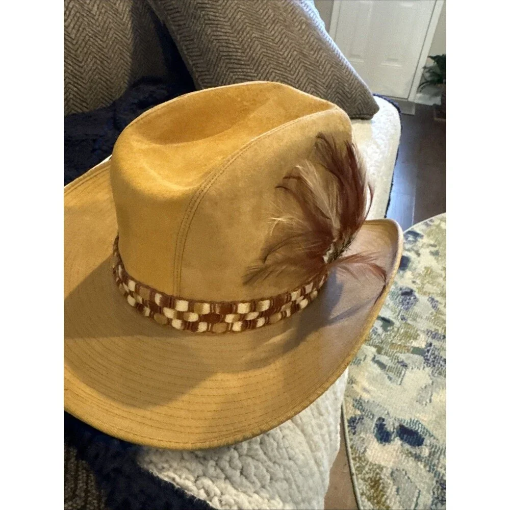 HENSCHEL Westerns Vintage Beige Suede Leather Wide Brim Cowboy Hat Sz 7 1/4